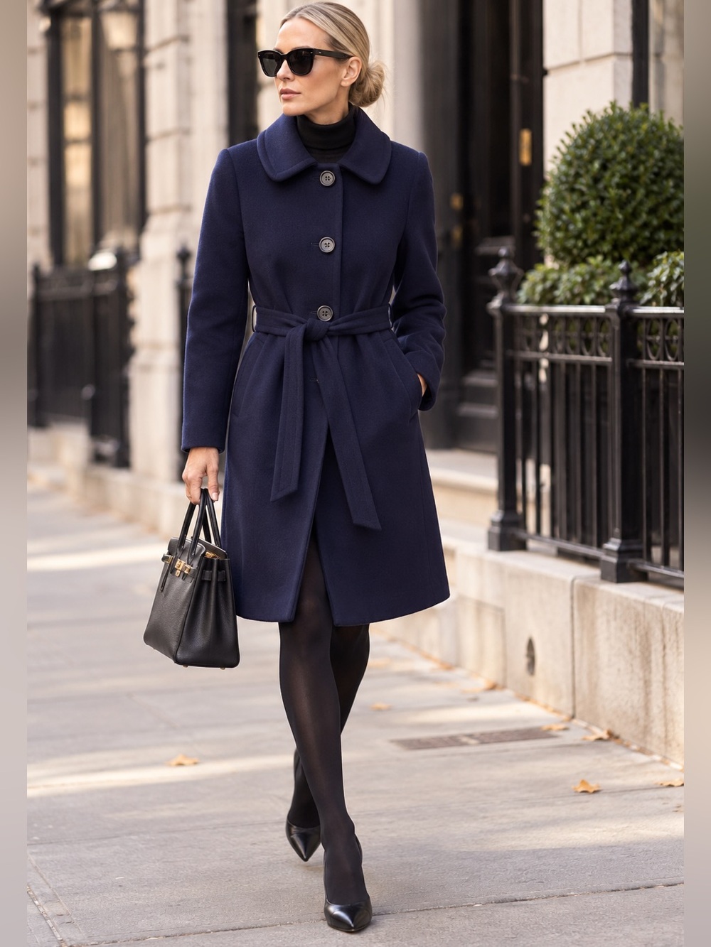 J.Crew Navy Wool Cashmere Belted Coat Size 2 Quiet Luxury Classic Preppy